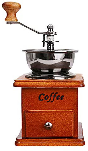 ANCLLO Macinacaffè manuale, macinacaffè, macinacaffè, macinacaffè vintage in legno antico con regolazione regolabile e sbavatura conica in ceramica