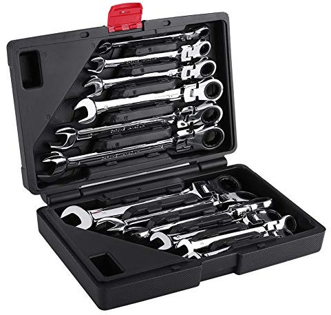 Ejoyous Juego de Llaves de Carraca Articuladas de 12 Piezas - Llaves Combinadas Planas de 8 a 19 mm Para Reparación de Garajes y Bricolaje en Casa