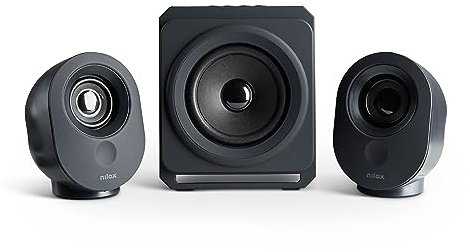 Nilox, Casse da 35 W con Subwoofer, Modalità USB e Micro SD, Radio FM, Modalità Ausilaria con Jack 3,5mm, con 4 Pulsanti per Diverse Funzionalità, Nero