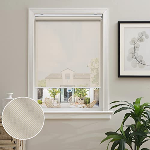 AOSKY Cordless Roller Shades for Windows Light Filtering Shades with 5% Openness Solar Screen Semi Sheer Roller Blinds UV Protection for Office and Home. Easy to Install 25 W x 72 H (Beige)