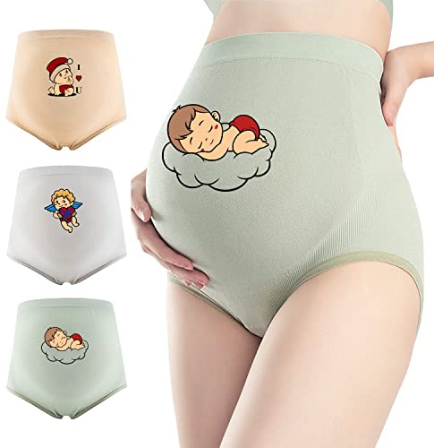 Shindn Moderskap Underkläder Rolig Slogan hög midja över Bump sömlöst stöd Moderskap trosor Graviditetskläder 3st (as3, alpha, l, regular, regular, Grupp F)