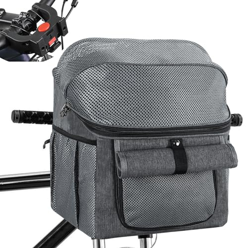 OIIBO Dog Bike Basket, Foldable Dog Bike Carrier with 3 Fixations for Stable and Safe, Breathable Pet Backpack Carrier Cat Bicycle Basket for Bicycle and Electric Bikes