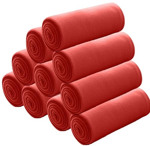 wometo Lot de 10 couvertures en polaire - 130 x 160 cm - Certifié Öko-Tex - Environ 400 g - Rouge