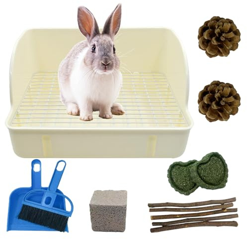 MUYG 12Pcs Rabbit Litter Box for Cage, Bunny Potty Trainer Corner Guinea Pig Plastic Square Grate Toilet Pet Bedding Litter Box for Small Animal Ferret Hamster Hedgehog (White)