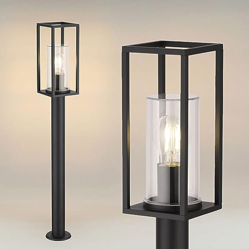 max K O M F O R T Elegante Eckige Standleuchte Gartenleuchte Wegeleuchte - Edelstahl, Schwarz, IP44, E27 Fassung - 80cm hoch 2219