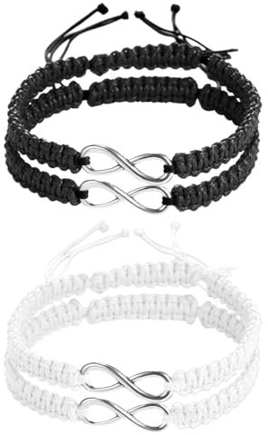 EUPSIIU 4 Stücke Armbänder, Partnerarmbänder, Paar Armband, Paare Passende Glücksarmband Handcrafted Einstellbare Geflochtene für Männer Frauen Freundschaft Familie Paar (Schwarz, Weiss)