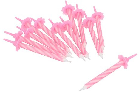Henbrandt Lot de 24 bougies de fête roses avec bougeoirs, bougies de célébration en spirale rose pour gâteaux d'anniversaire, fêtes prénatales pour filles et décorations d'anniversaire
