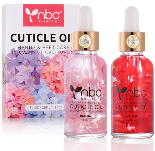 nbc BeautiLab Olio per cuticole per unghie, 2 pezzi 30ml Set di olio per cuticole al profumo di rosa e fragola con fiori Olio per la nutrir y promover el crecimiento saludable de las uñas paquete de