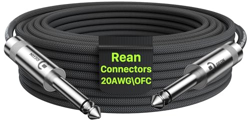 50 ft Guitar Cable, 20AWG 99.99% OFC - A Must for Long Instrument Cable, Nylon Braided Anti-Kinking Kevlar-Reinforced 1/4 TS Cord, Neutrik REAN Connector, Shielded Bass Cord for Fender Electric Guitar