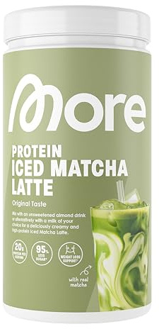 MORE Protein Iced Matcha Latte, 500g, Matcha Grünteepulver mit wertvollen Proteinen, wenig Zucker und Fett - made in Germany