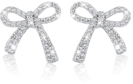 Kabwea 1 Paio di Orecchini a Fiocco per Donna, Orecchini Pendenti Brillanti con Strass, Orecchini Argento 925