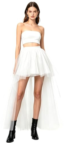 RUIXIA Women's High Low Tulle Skirt, Layered Elastic Waist Asymmetrical Gothic Tutu Maxi Skirt for Halloween Cosplay Prom Wedding Party