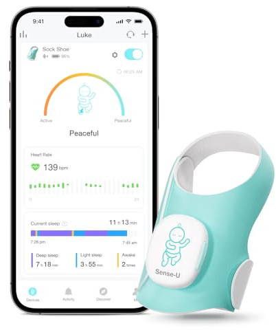 Sense-U Baby Sleep Sock Monitor - Tracks Sleep and Movement for Infants, Wearable Foot Monitor Smart Sock with Bluetooth and App, for Babies 1-12 Months