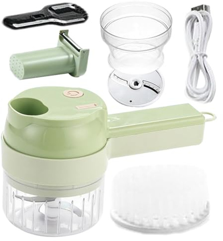 Tritatutto elettrico portatile 4 in 1 – Set di affettaverdure elettrico, multifunzione, trita-aglio, per carne, cipolla, pepe, patate, pollo, insalata, preparazione pasti in cucina