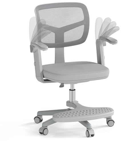 COSTWAY Skrivbordsstol för barn, sitthöjd 41–52 cm, höjdjusterbar skrivbordsstol för barn med fällbart armstöd och fotstöd, snurrstol med hjul, kontorsstol för pojkar och flickor från 3 år