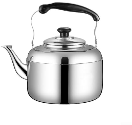 Gdfnmogo Hervidor silbante de acero inoxidable grueso para inducción y estufas con señal de silbato de seguridad, mango resistente al calor y amplia apertura de boquilla para limpieza y llenado (3 L)