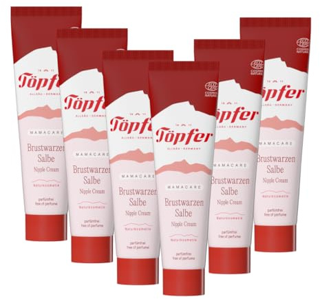Töpfer Mamacare Pomada para pezón – Crema nutritiva para la lactancia – con caléndula orgánica – sin lanolina y sin perfume – 6 x 25 ml