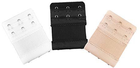 Qiuyan 3 x Soft Comfortable Bra Strap Extenders Extensions Elastic Extender Set 3 Hooks (White, Black, Beige)