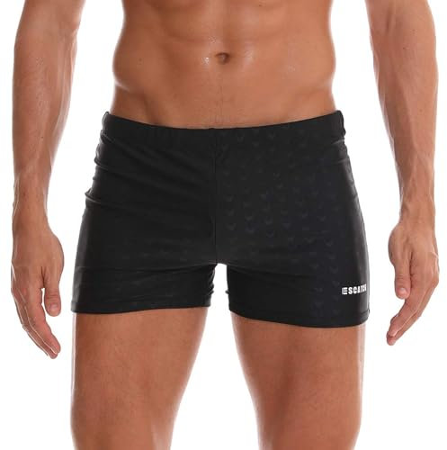 Arcweg Men's Swimming Trunks Shorts with Removable Pad Sport Boxer Swimwear Boxers Underwear Drawstring Summer Beach Board Shorts Elastic Swimsuit Bottom (Black, M)