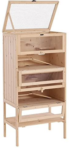 PawHut Gabbia per Roditori e Criceti a 4 Ripiani con Tetto Apribile in Legno 60x40x120cm