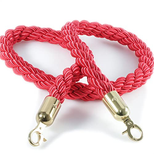 Kerafactum Corde d'arrêt rouge avec cordon de connexion pour personnes - Système de guidage de personnel - Sangle de délimitation - Sangle de blocage et mousqueton - Doré - 150 cm