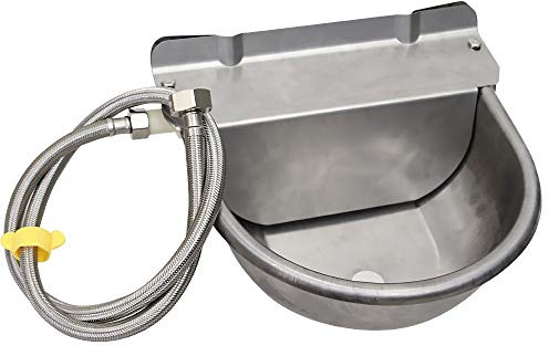 Stainless Steel Automatic Dog Waterer Bowl with Float Valve and 1M Hose(one end 3/4''), Livestock Waterer for Dog Goat Cattle (with Drainage Hole)