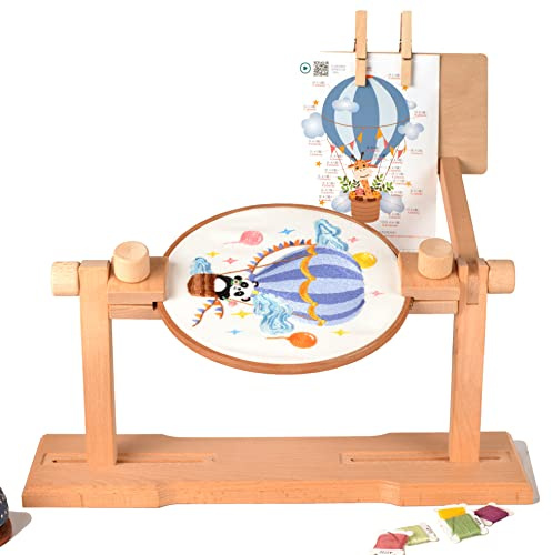 Embroidery Frames and Stands, Adjustable Cross Stitch Frames and Stands, Natural Beech Wood Embroidery Hoop Holder Stand, Sitting Embroidery Hoop for Art Craft Sewing Projects