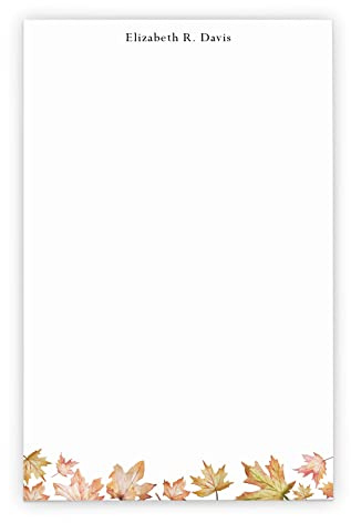 Fall Maple Leaves Note Paper Personalized for Women, Personalized Leaves Fall Notepad with Envelopes, Modern Fall Leaf Note Pad with Block Font, size 5.5in x 8.5in, 50 sheets