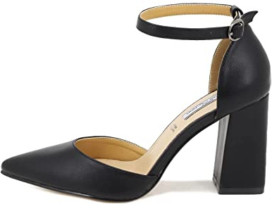 QUEEN HELENA Décolleté Scarpe con Tacco Medio Eleganti a Punta Chiusa con Cinturino Donna ZM9002 Nero 40