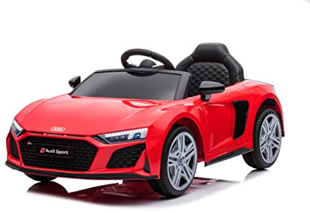Baroni Home Coche Eléctrico para Niños Audi R8 Sport, 12V con MP3, Coche Mando a Distancia, Full Optional, Asiento Eco Cuero, Apertura Puertas, Velocidad 3-5 km/h, con Mando a Distancia Paterno, Rojo