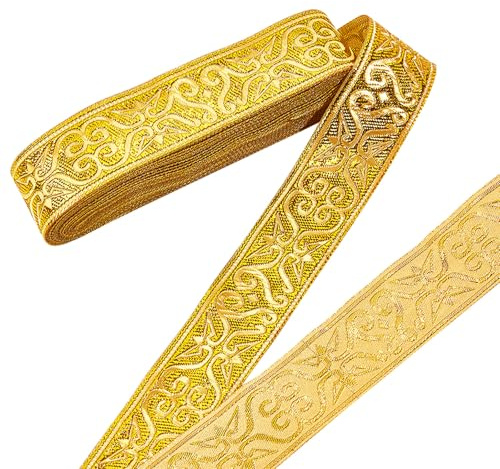 NBEADS 7m Gold Jacquard Ribbon Trim, 3.3 cm breit Boho Woven Trim Ethnische Blumenband Stickerei Polyester Flachband für DIY Handwerk Kleidung Accessoires Dekorationen