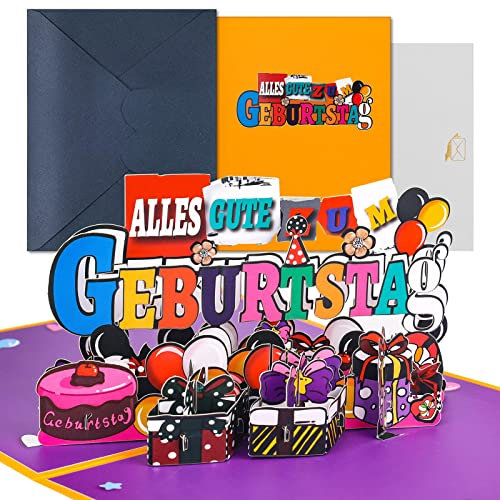 selizo Happy Birthday Karte,Pop Up Karte Geburtstag,Deutsch Geburtstagskarte,3D Pop Up Karte, 3D Geburtstagsgrusskarte fuer Frauen Mama Papa Mann Geschaeft