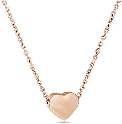 MiniJewelry Rose Gold Love Heart Choker Pendant Necklace for Women Mother Daughter Birthday Stainless Steel