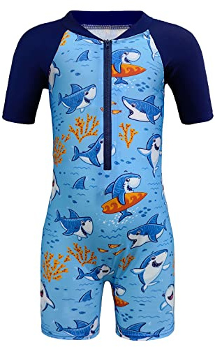Moneric Boys One Piece Swimwear Kids Shark Swimming Costume Child Rush Guard UV Protection Swimsuit Beach Holiday Swim Wear Blue 9-11 Years