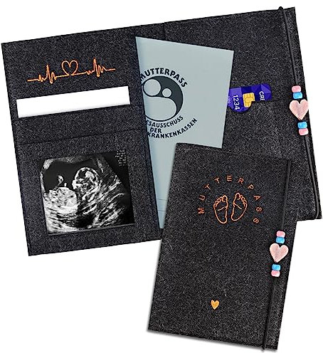 Mutterpasshülle aus Filz mit Fächern deutschen Mutterpass Tasche Hülle zur Aufbewahrung von Ultraschallbildern und Impfpass usw Süßes Geschenk für Schwangere und Zukunftige Mütter