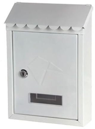 Buzón de Acero con Cerradura de Exterior – Techo Protector de Lluvia Decorativo abatible – Buzón de Letras con Doble Llave – Buzón de Letras – Caja Blanca
