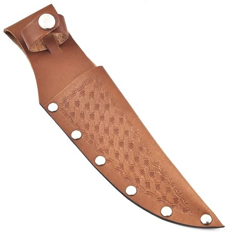 Genuine Leather Knife Sheath For Fixed Blade 6 Inch Knives - Brown Basket weave Sheaths with Belt Holder