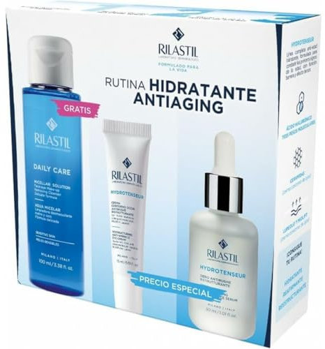 Rilastil Hydrotenseur Pack Idratante Antiaging - Siero Antirughe Idratante 30 ml + Contorno Occhi Riparatore Borse e Occhiaie 15 ml + GRATIS Daily Care Acqua Micellar 100 ml