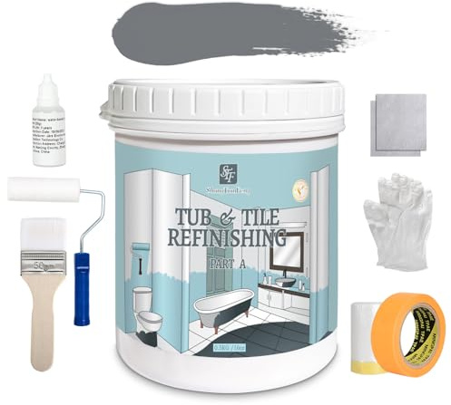 LightGrey Ceramic Tub and Tile Refinishing Kit - Bathtub, Bathroom Wall, Countertop, Sink Paint - Easy to Use, Waterproof, Low Odor, No Toxic (LightGrey 16.0 FL Oz)