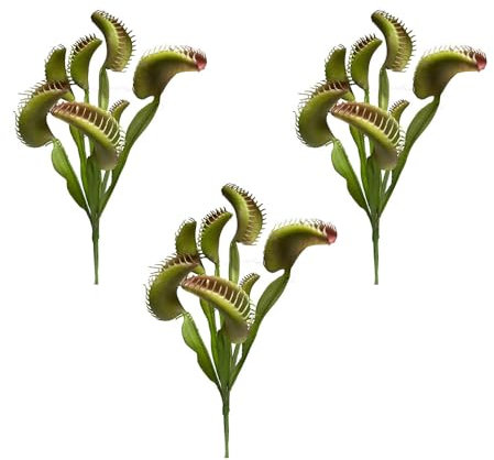 Shirfloral 3Pcs Artificial Venus Flytrap Plants Lifelike Carnivorous Venus Flytrap Plants for Halloween Home Garden Office Decorations