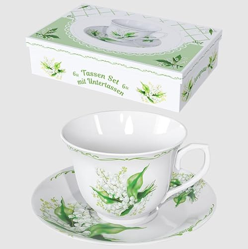 OLYMP Teeservice Maiglöckchen 12 Tlg, 6 Tassen + 6 Untertassen, Keramik, Tee-Set, Teeservice, 2.4 Kilogramm