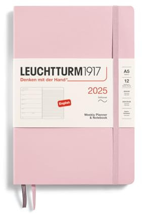 LEUCHTTURM1917 370747 Wochenkalender & Notizbuch Medium (A5) 2025, Softcover, Puder, Englisch