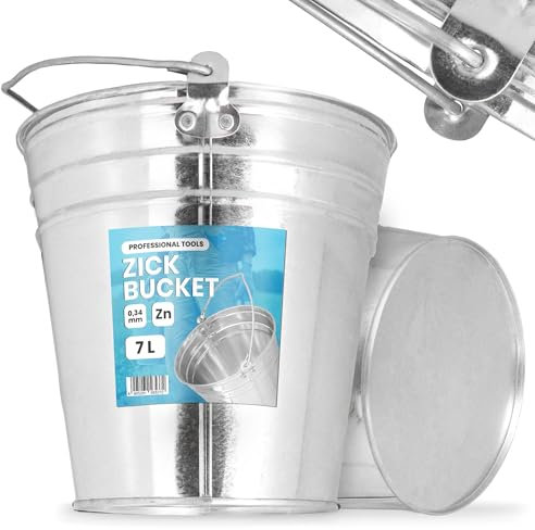Secchio 7L Metallo Zinco Lamiera Acciaio Zincato Robusto Lavori Edili Pulizie Acqua Giardino Piante Costruzione Cemento Mortaio Sabbia Carbone