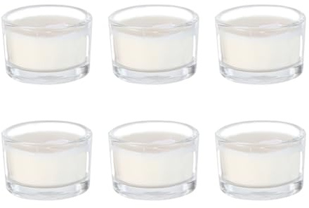 Glass Candle Holder, Tea Light Candle Holder (6-Piece Set with Candles) Glass Candle Holders are Perfect for Wedding, Birthday, and Holiday Party Decorations. Engagement Candles with Holders.