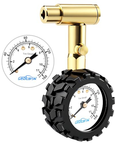 GODESON Schrader and Presta Bike Tyre Pressure Gauge 11 Bar/160 PSI, Tyre Pressure Gauge UK, 1.5'' Dial Suitable for Car, Motorcycle, Bicycle, SUV