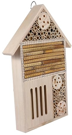 Toyvian Casa delle Api in Legno Casetta per Insetti da Giardino Decorativa Sospesa Lucchetto Spesso per Apicoltura e Osservazione delle Api Impollinatrici, Ornamento Naturale per Esterni