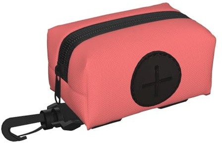 Soporte para bolsas de excremento de perro para correa, suave, ligero, estampado rojo claro, dispensador de rollos, cierre de , accesorios para pasear perros con cremallera y mosquetón