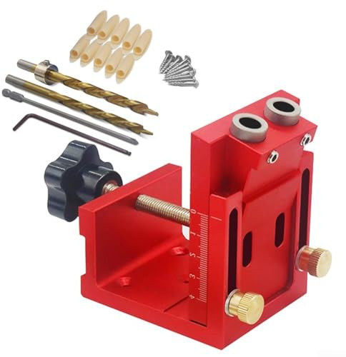 Desiumite Taschenlochvorrichtungs-Set, verstellbare schräge Lochbohrschablone für 15-Grad-Winkel, Holzbearbeitung, Bohrführung aus Aluminiumlegierung mit 9 mm Bits, kompatibel mit DIY-Möbelmontage