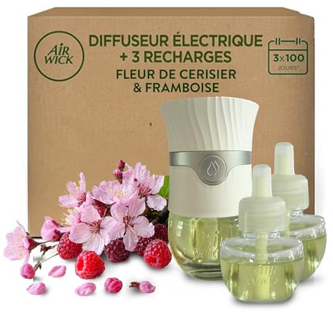Air Wick Kit Diffuseur électrique + 3 recharges Fleur de Cerisier et Framboise 57mL