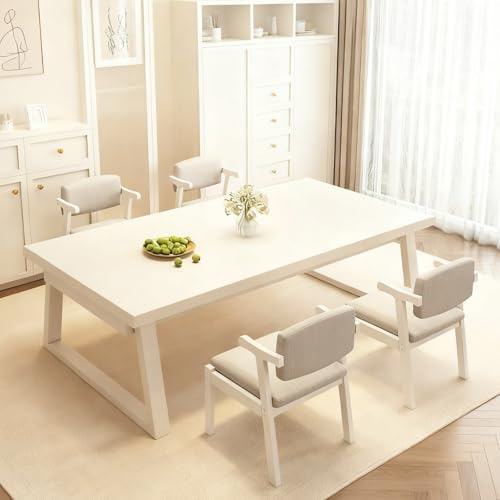 Juego de mesa de comedor de madera compacta para 4 personas, marco de madera de caucho resistente, ideal para cocinas pequeñas y apartamentos, elegante grupo de comedor con 4 sillas, diseño que ahorra